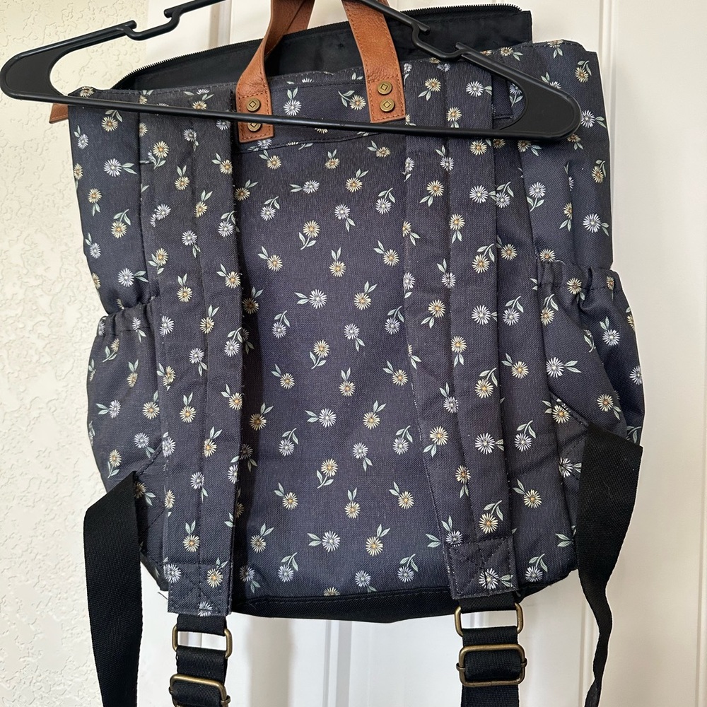 Thirty-One Black Floral Backpack with Brown Accents - Picture 2 of 4